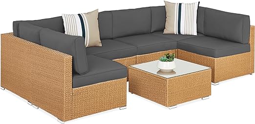 7-Piece Modular Outdoor Sectional Wicker Patio Furniture Conversation Sofa Set