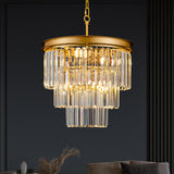 15.7" Gold Crystal Chandelier,Modern 3-Tier K9 Crystal Pendant Lights 6-Light Luxury