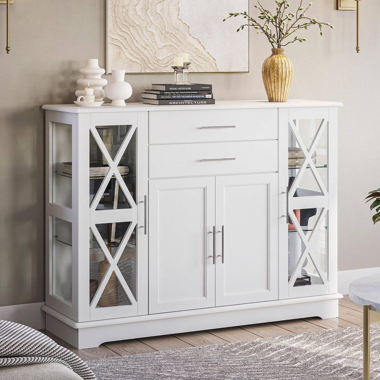 Sideboard Buffet, 47 Inch Storage Console Table Coffee Bar Kitchen Cupboard Pantry