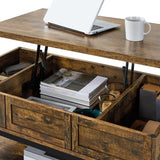 Rustic Lift Top Coffee Table w/Hidden Compartment & Open Shelf, Lifting Tabletop Coffee