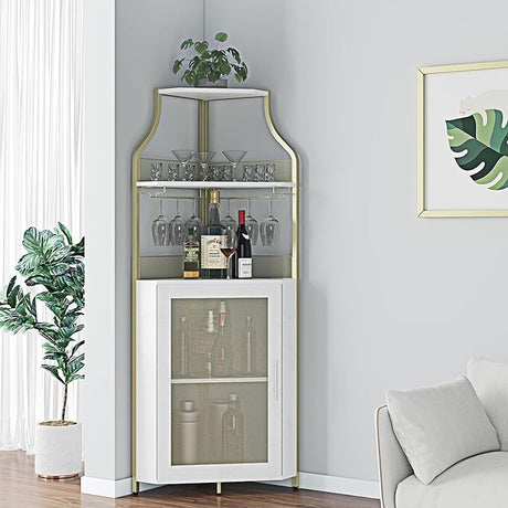 Corner Wine Bar Rack Cabinet with Detachable Wine Rack, Bar Cabinet