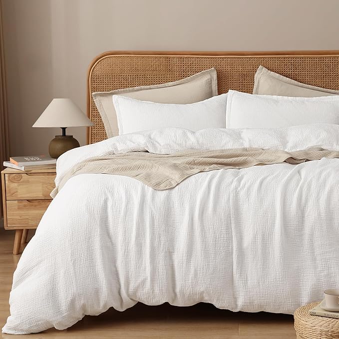 100% Natura Cotton Muslin Duvet Cover Set Queen Size, Ultra Soft Breathable Absorbent