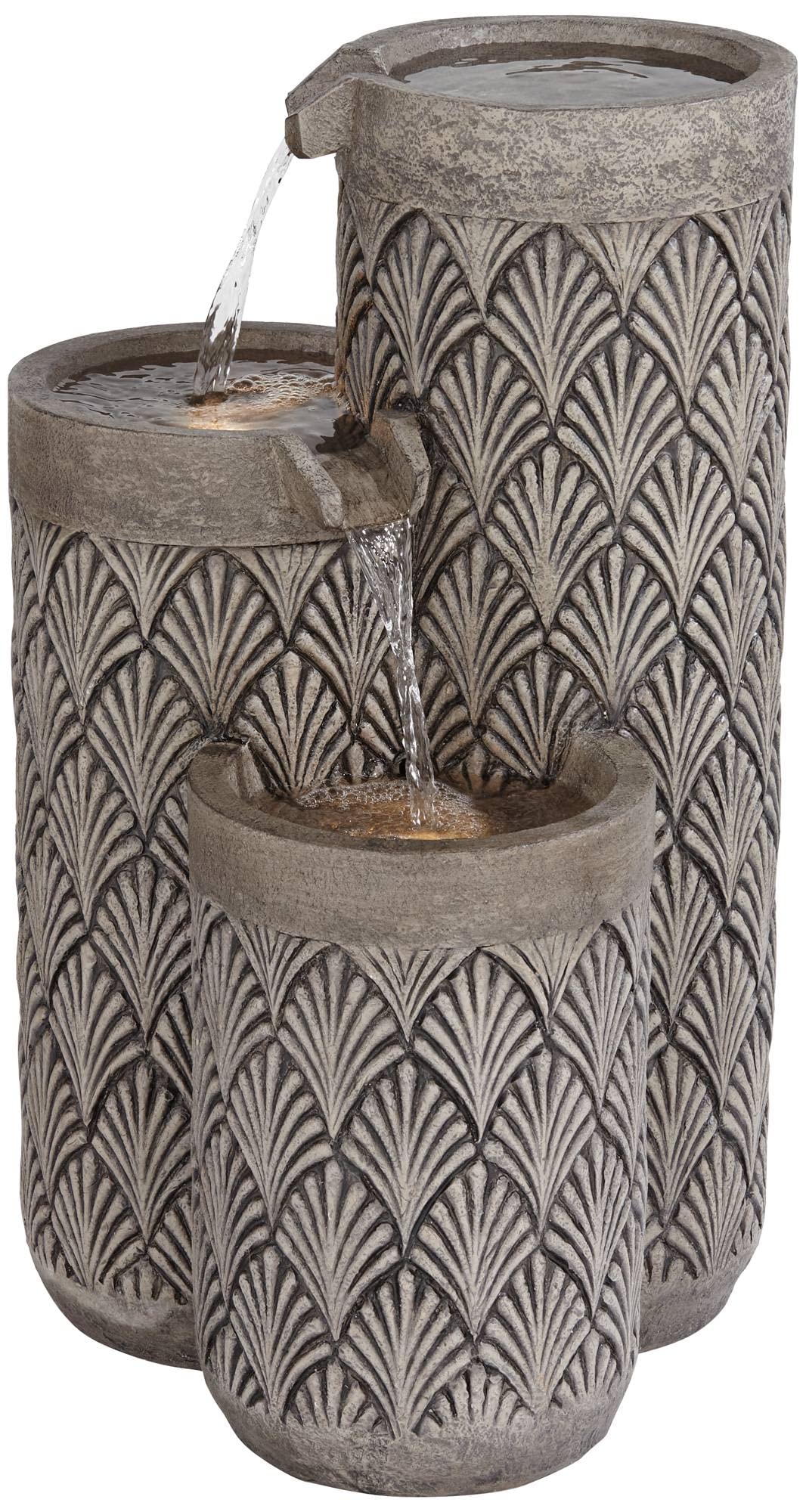 Havara Rustic 3-Tier Cascading Columns Outdoor Floor Water Fountain with LED Light 26"