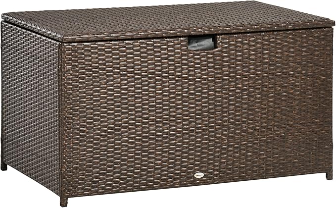 113 Gallon Deck Box, Rattan Outdoor Storage Box, Waterproof Storage Container for Indoor