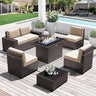 Outdoor Patio Furniture Set with 44" Fire Pit Table Rattan Sectional Sofa