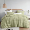 Grey Queen Comforter Set - 3 Pieces Pintuck Pleated Farmhouse Bedding