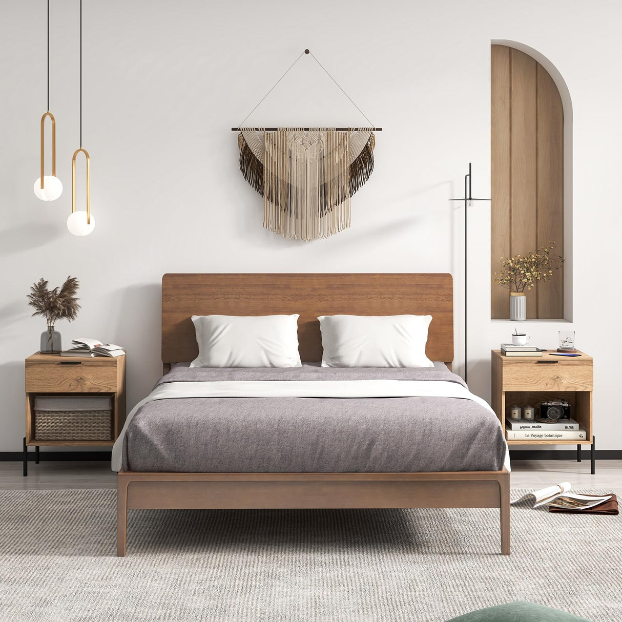 Nightstand with Charging Station, End Table Bedside Table with AC Outlet