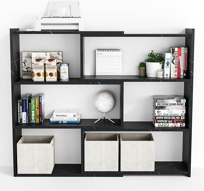 Tier Shelving Unit, Expandable 30-55 inch Wide, Large Corner Bookcase, Freestanding Book Storage Shelves for Home and Commercial Use, Black