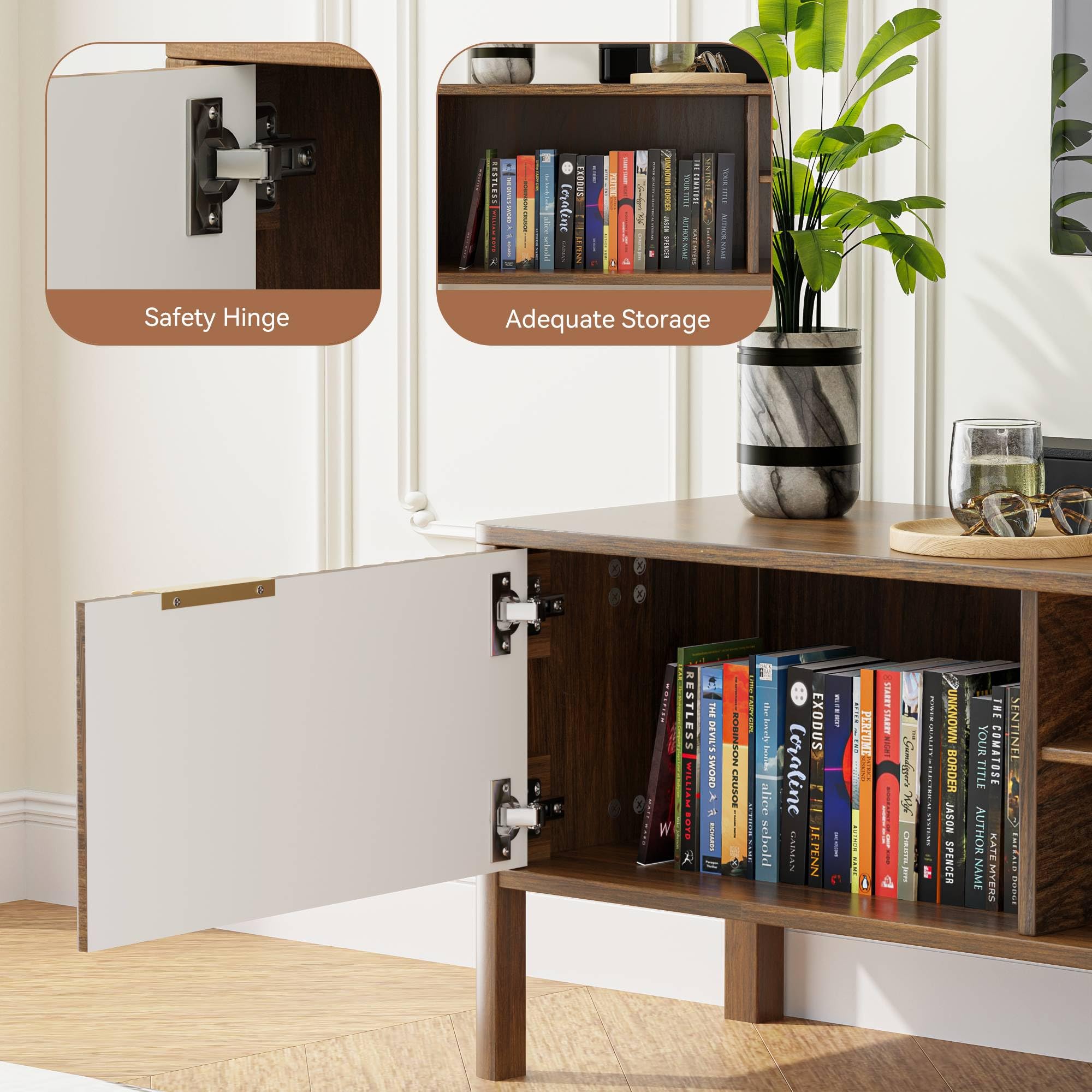 Mid Century Modern TV Stand with Fluted Door Storage