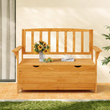 Outdoor Wooden Storage Bench, Patio Storage Box with Portable Handle & Seating, Deck