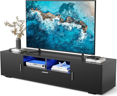 Led TV Stand for Living Room 75 inch TV, Modern TV Media Console Entertainment