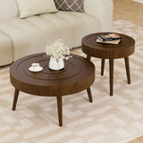 Nesting Coffee Tables w Wood Grain Finish, 2 Pieces Living Room Tea Table Sets