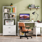, 4-Tier White Bookshelf with 2 Drawers, Etagere Standard Book Shelves Display Shelf for Home Office (White)