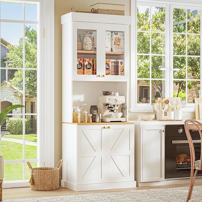 71" Tall Farmhouse Storage Cabinet with Drawers, Large Bookshelf with Adjustable Shelves