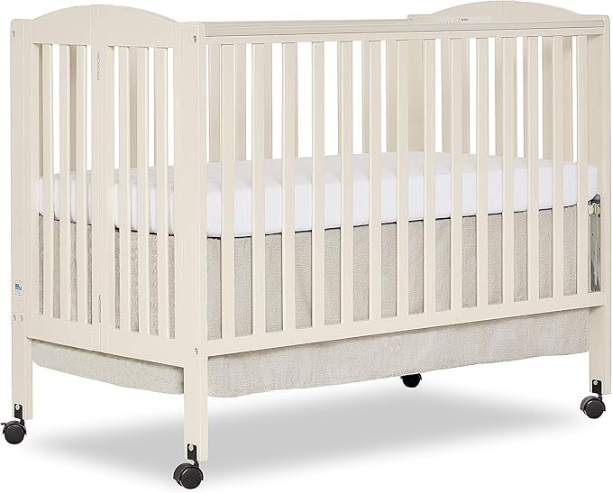 Full Size 2-in-1 Folding Stationary Side Crib In White, Locking Wheels, Folds Flat For Storage,