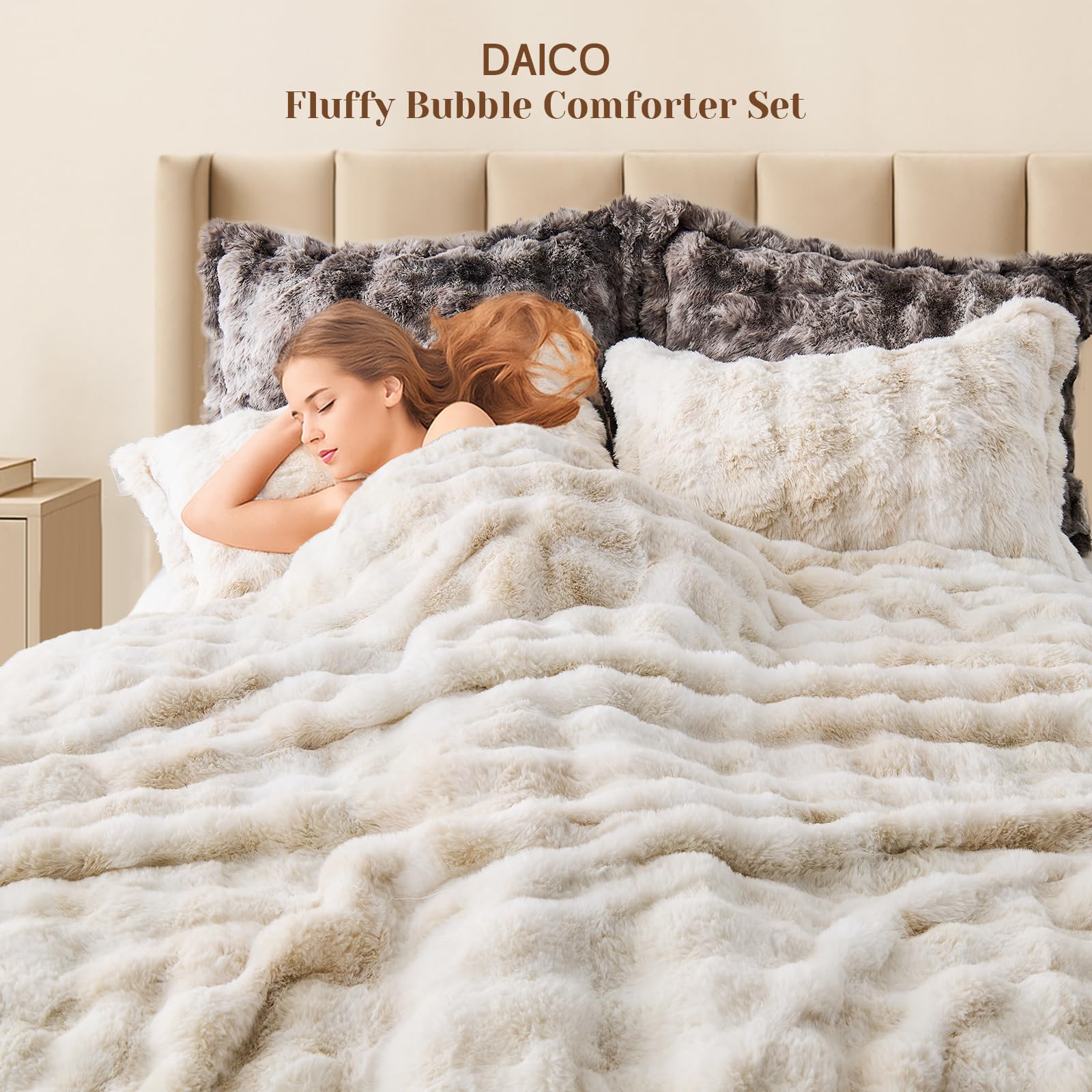 Faux Rabbit Fur Comforter Set Queen - Tie-Dye Brown