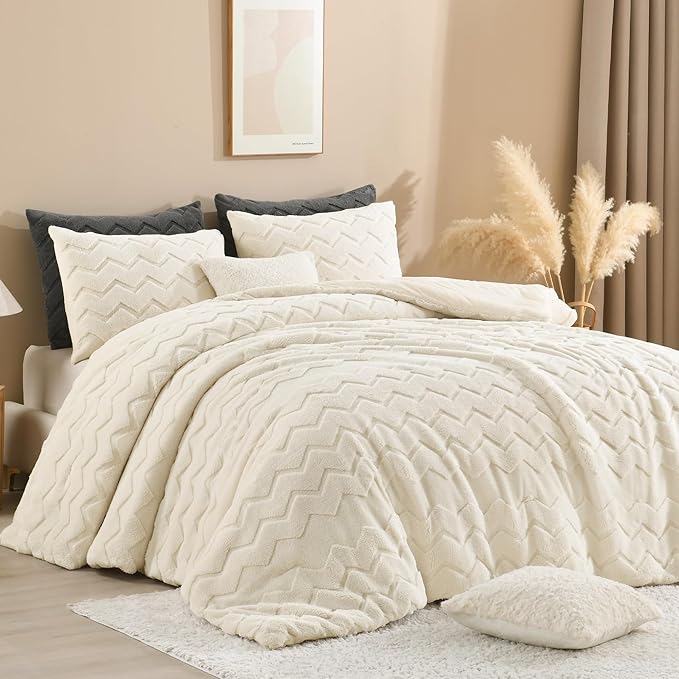 Fluffy Comforter Full Set - Soft Fuzzy Sherpa Pink Comforter for Full Size Bed