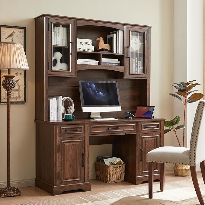 Farmhouse 58" Executive Desk, Computer Desk with Drawers and Storage Cabinet