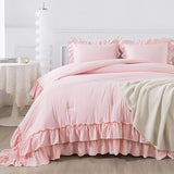 = White Comforter Set Queen Size, Lightweight Fluffy Farmhouse White Ruffle=