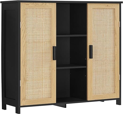 Storage Cabinet with 2 Doors and 4 Storage Shelves, Credenza Buffet Cabinet