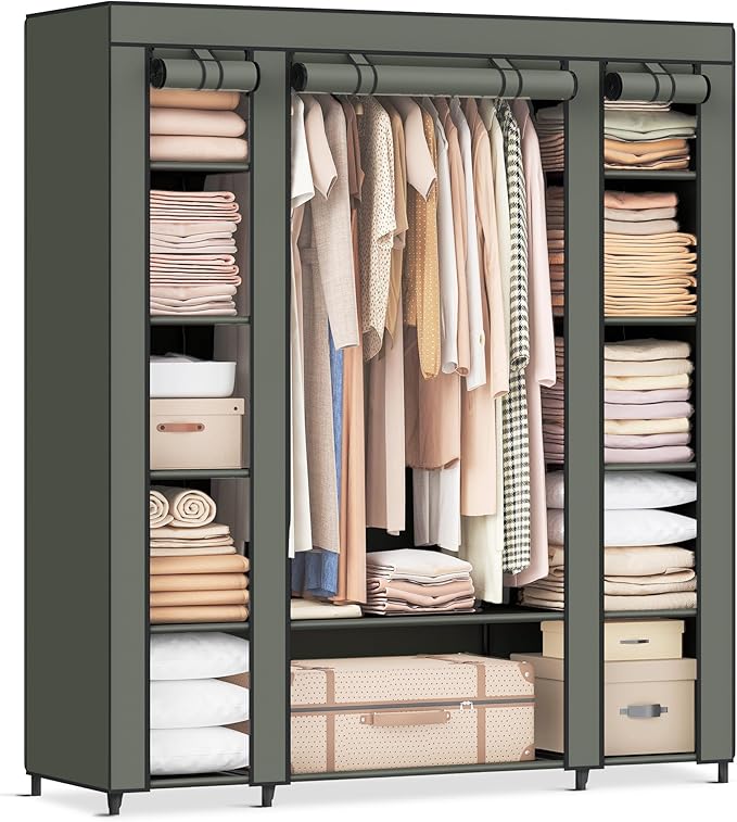 Closet Wardrobe, Portable Closet for Bedroom, Clothes Rail with Non-Woven Fabric Cover