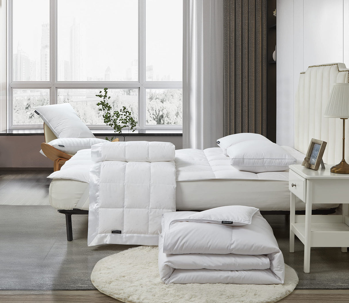 All Season White Down and Feather Comforter-Medium Weight with Corner Tabs, King