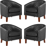 Comfy Barrel Accent Chair Set of 2 - Faux Leather Living Room Chair Club Chair