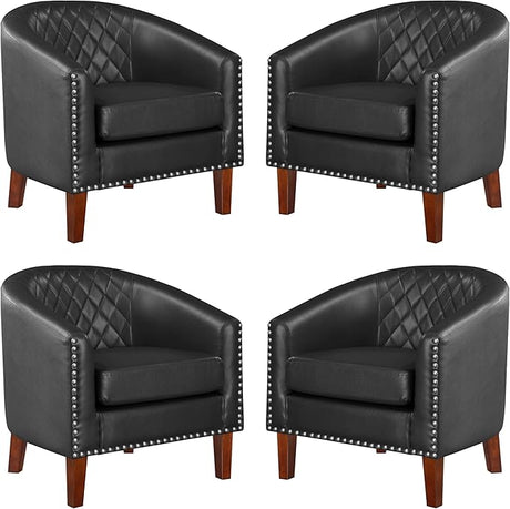 Comfy Barrel Accent Chair Set of 2 - Faux Leather Living Room Chair Club Chair