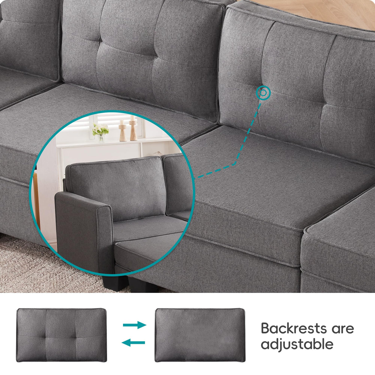 Modular Sectional Couch Sofa, Convertible U Shaped Couch with Storage Ottomans,