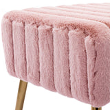 Modern Faux Fur Ottoman Bench, Stitched Upholstered Bedroom Benches with Gold Legs