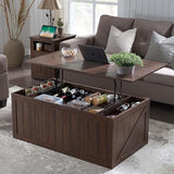 Lift Top Coffee Table with Double Storage Spaces, Farmhouse Rustic Wood Center Table