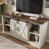 Fireplace TV Stand with Sliding Barn Door for TVs up to 73", Farmhouse 63" Fireplace