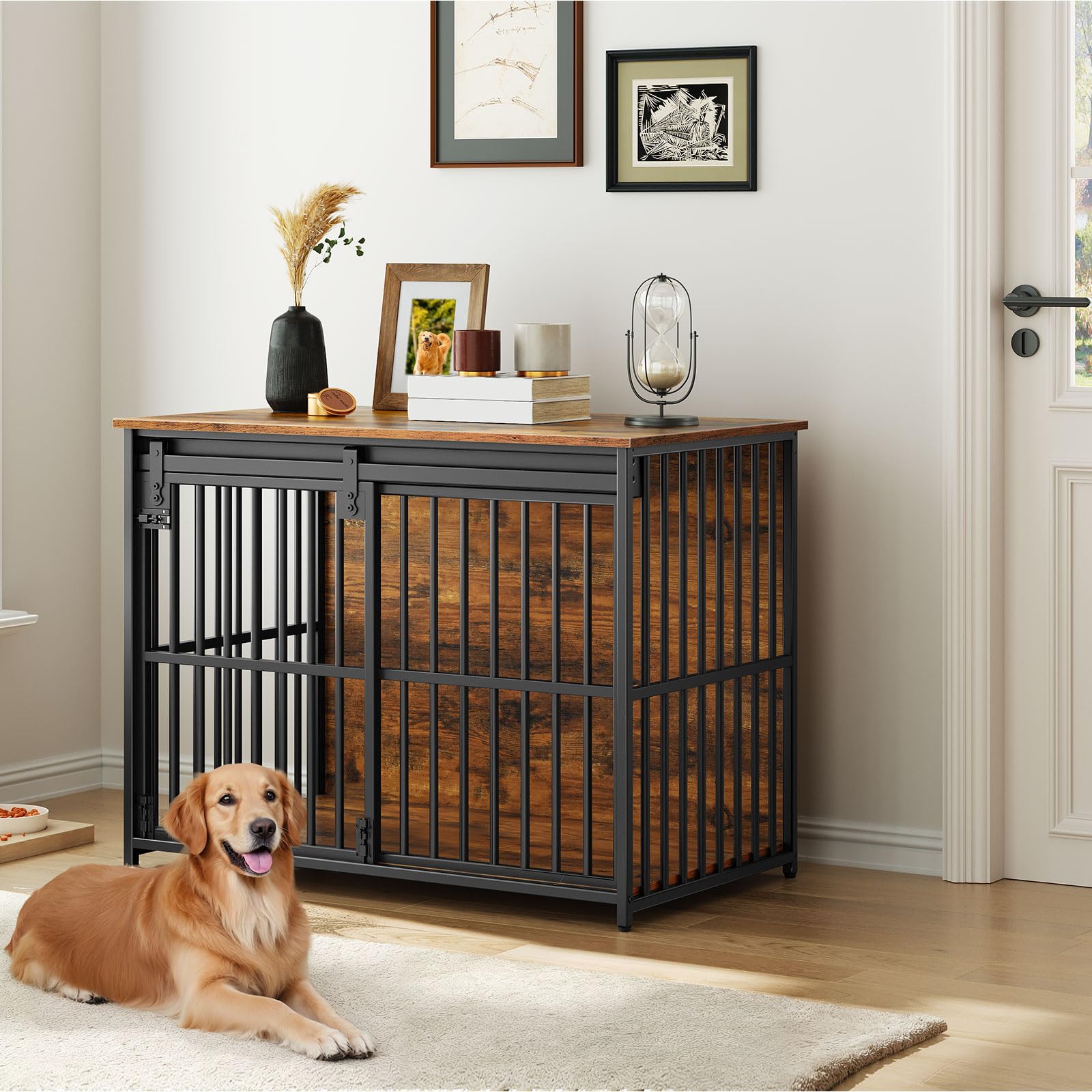 36.6" Heavy Duty Dog Crate Furniture with Sliding Barn Door