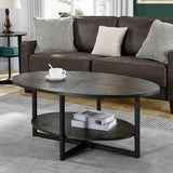 Oval Coffee Table with Storage Shelf, 43.3” Farmhouse Sofa Center Table