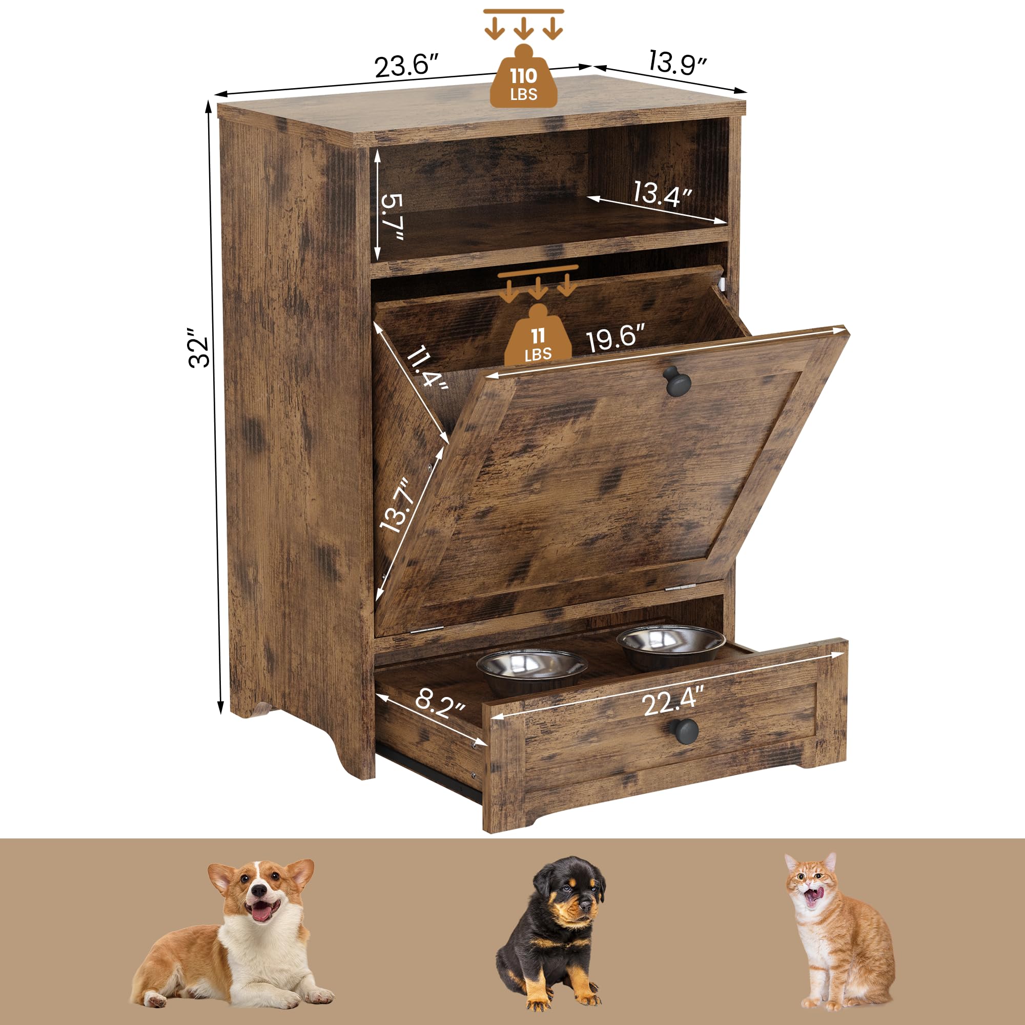 Dog Feeding Station with Storage Cabinet & Elevated Bowls