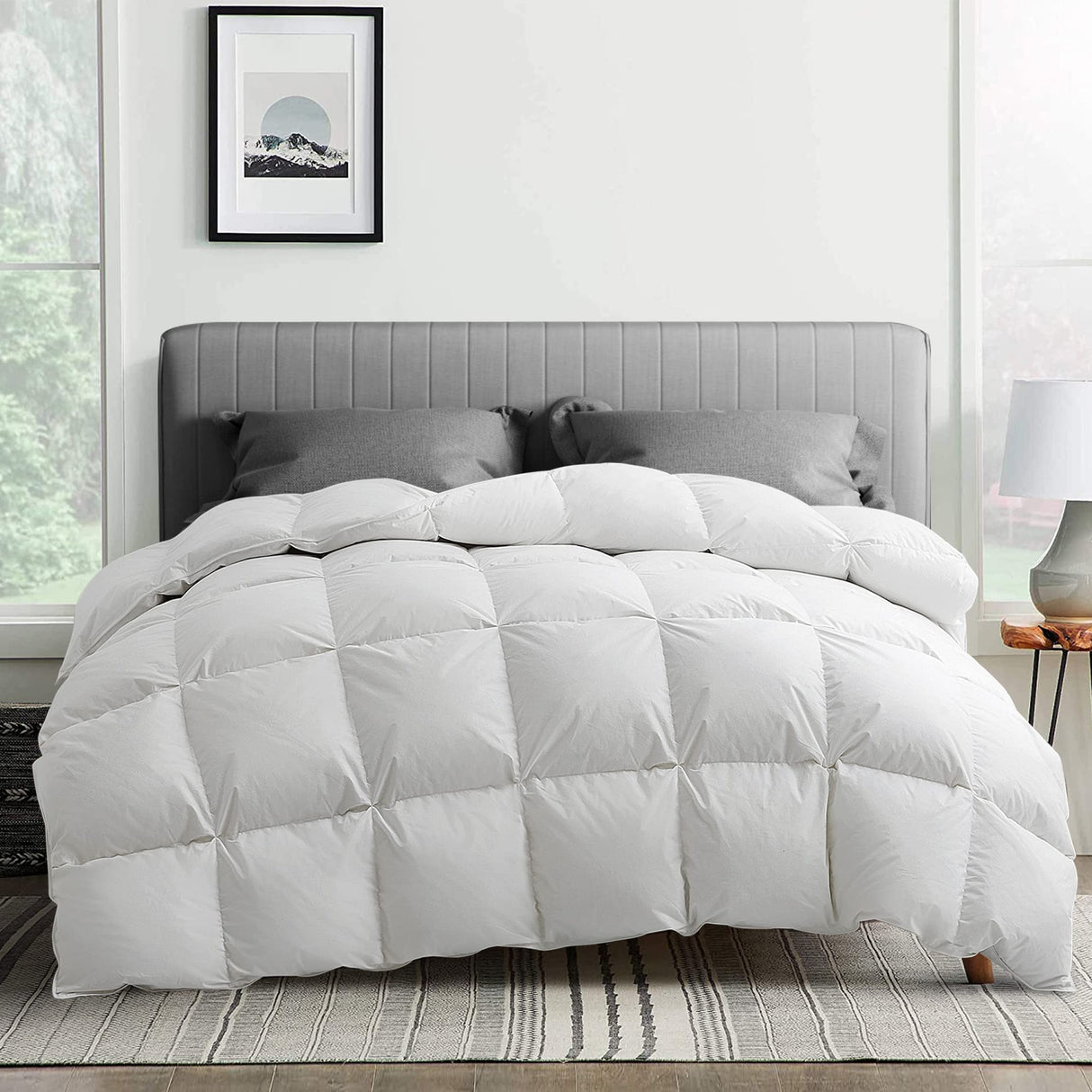 Goose Feather Comforter King Size, Pinch Pleat All Season Medium Warmth Duvet Insert,
