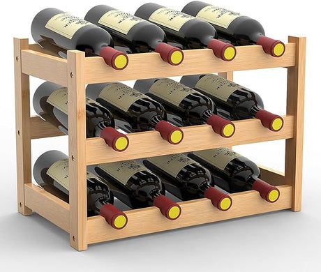 24-Bottle Wine Rack Freestanding Floor, 6-Tier Bamboo Wine Display Rack Storage Shelf