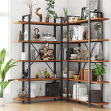 Wood and Metal Minimalist 5 Tier Bookshelf, 6 feet Tall Open Rustic Wide Bookcase