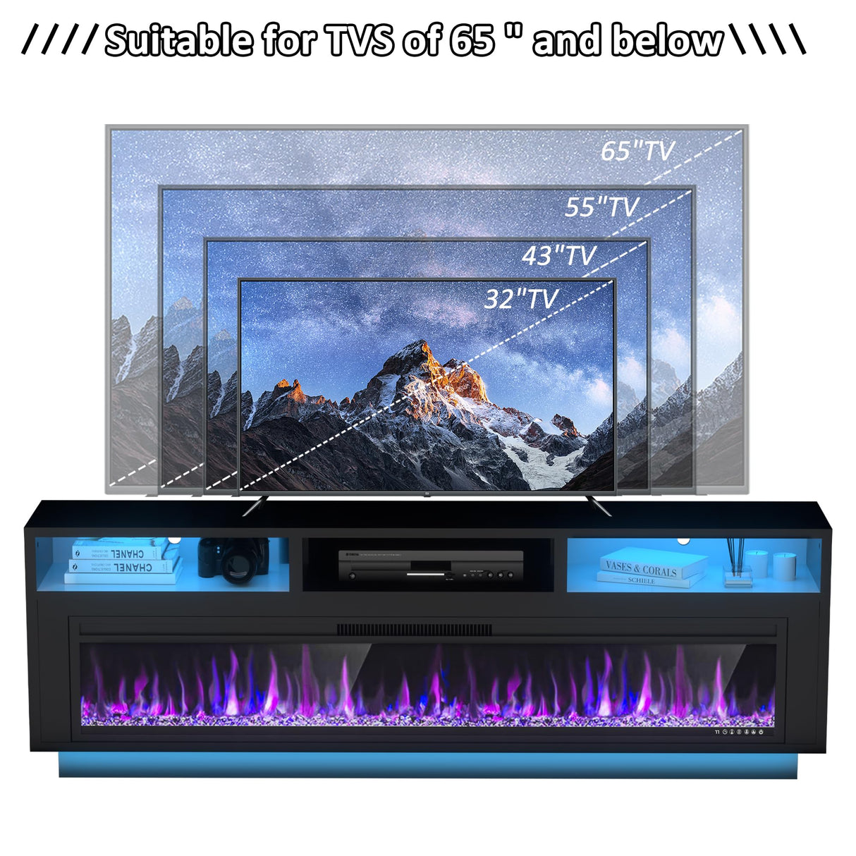 58" Fireplace TV Stand for TVs Up to 65" with 52" Electric Fireplace, TV Console