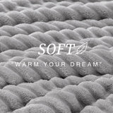 EXQ Home Fluffy Comforter Set Queen Size - Super Soft Faux Fur Stripe Jacquard Comforter 3 Pieces, Light Gray Fleece Bedding Set,Winter Warm Bed Set,1 Comforter with 2 Pillowcases