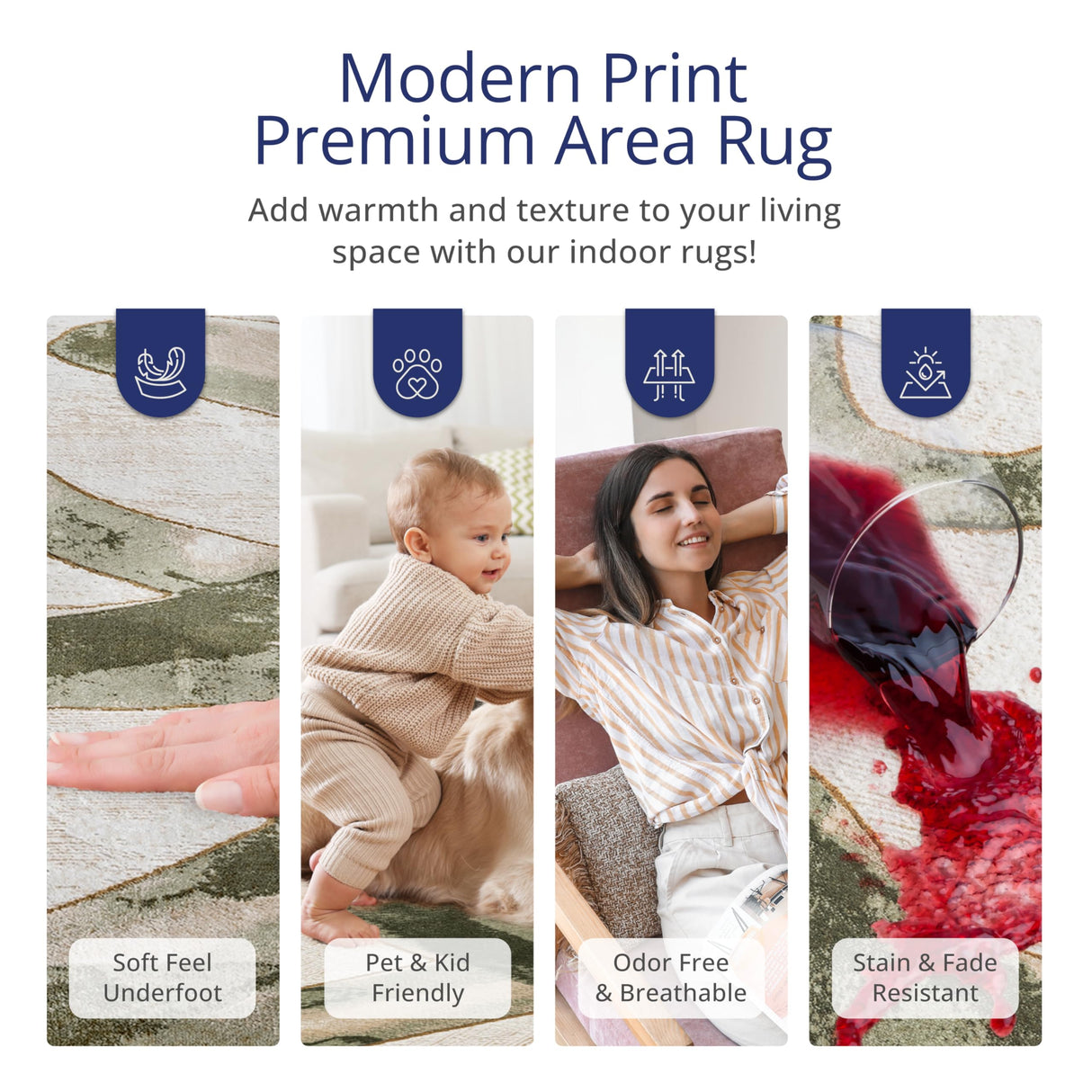 Beige Cream Green Graffiti Washable Area Rug 8' x 10' - Abstract Artistic Design