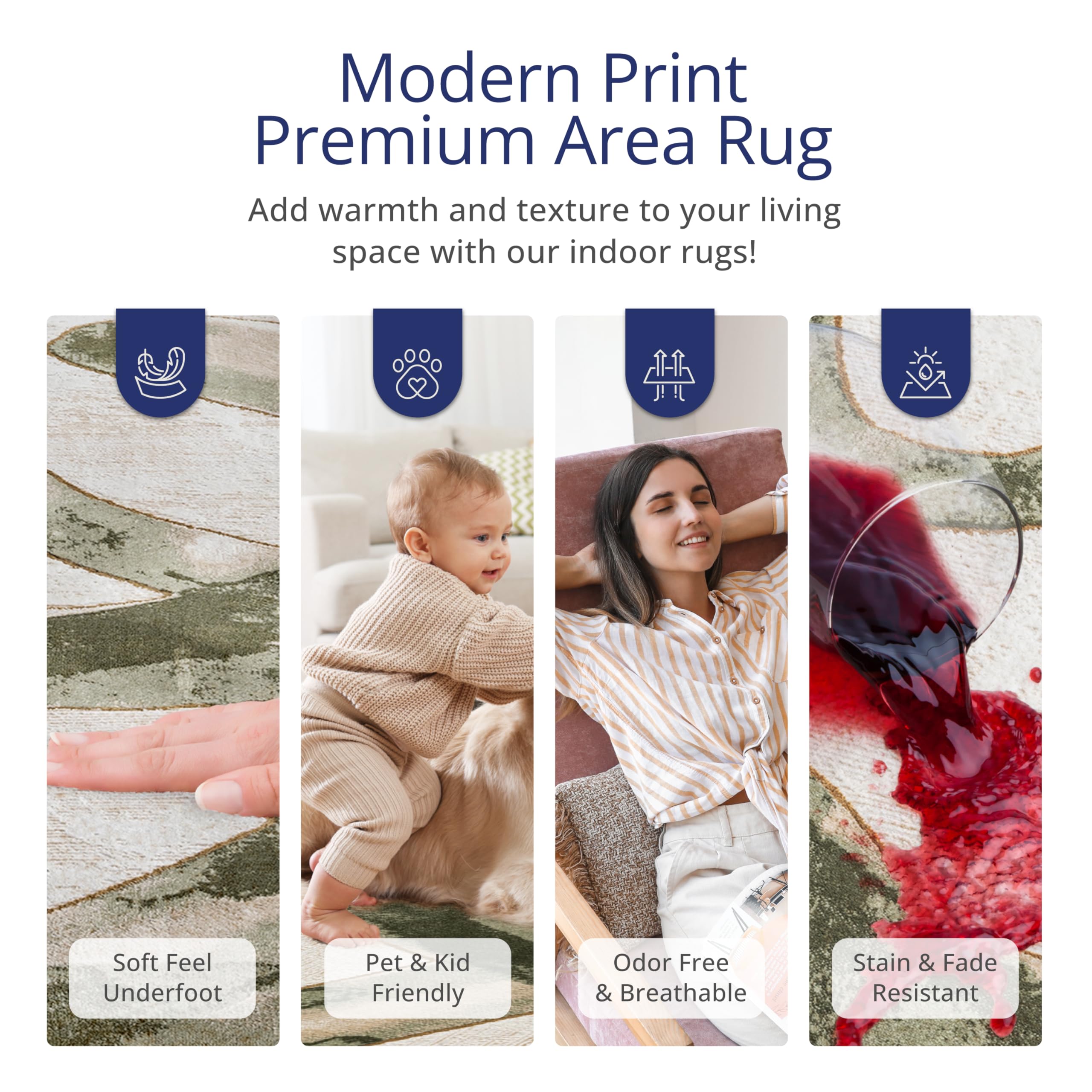 Abani Beige Cream Green Graffiti Washable Area Rug – 8' x 10' – Abstract Artistic Design – Ivy Collection – Non-Shedding, Easy to Clean – Durable for High Traffic Areas – Living Room & Bedroom