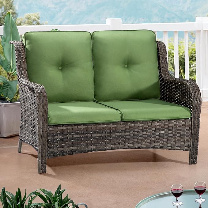 Patio Loveseat Sofa Outdoor Wicker Couch, 2-Seater Furniture