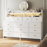 51.2" W Dresser for Bedroom with LED Lights, 13 Drawer Dresser for Bedroom