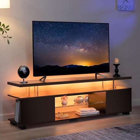 LED TV Stand White TV Stands for Living Room Modern TV Stand with Storage