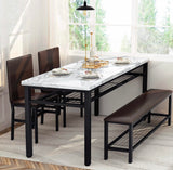 Dining Table Set for 4 with Bench and Chairs,Faux Mable Small Kitchen Table