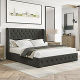 Bed Frame King Size Upholstered Platform Bed with Storage Drawers and Tufted Headboard