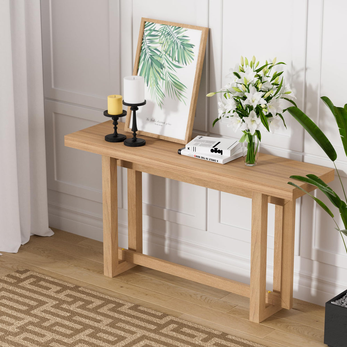 59.05" Wood Console Table for Entryway, Modern Entryway Table Sofa Table Behind The Couch