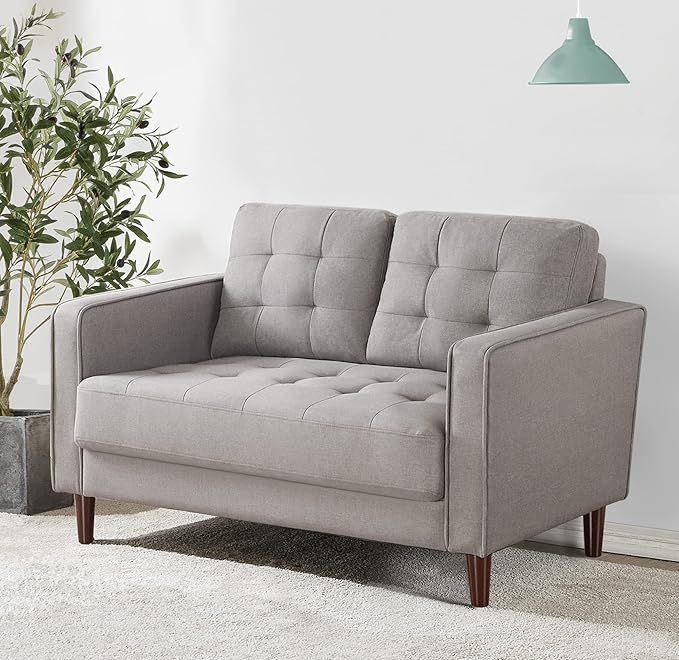 Benton Sofa Couch, Grid Tufted Cushions, Easy, Tool-Free Assembly, Stone Grey