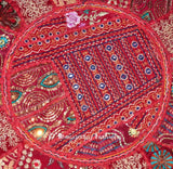 Round Ottoman Pouf, Cotton Handmade, 18x13 Inch. By Bhagyoday